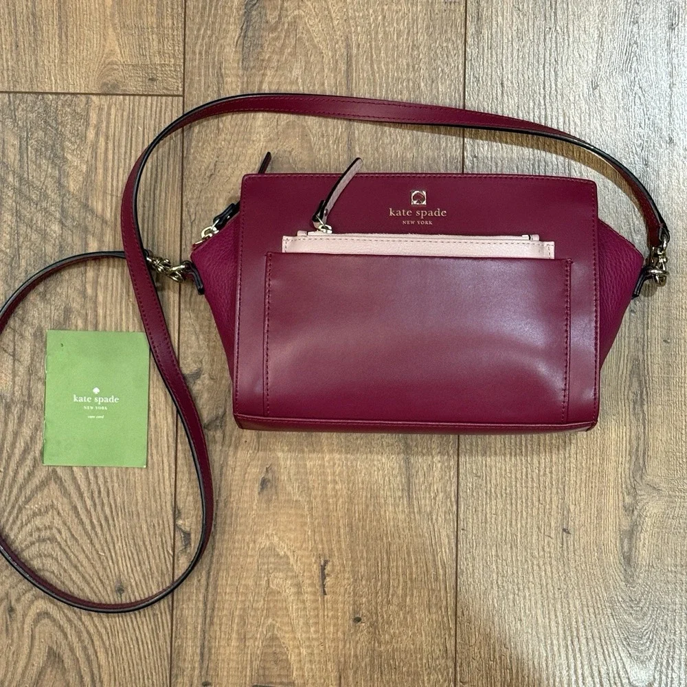 Kate Spade Hadley Street Bernadine Oxblood Zip Top Satchel Crossbody Purse Bag